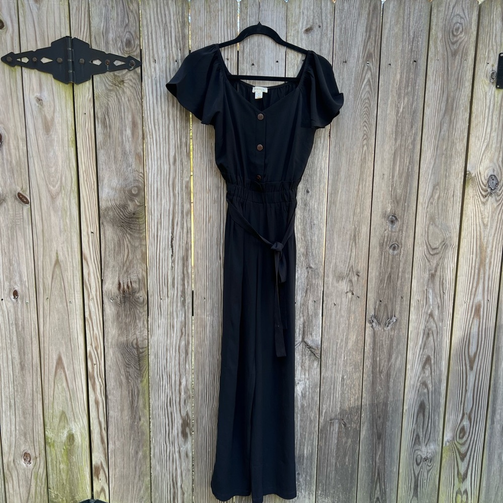 MONTEAU Black Short Sleeve Belted  Pantsuit Women’s Small